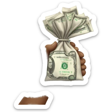 a hand holding a bag of money sticker