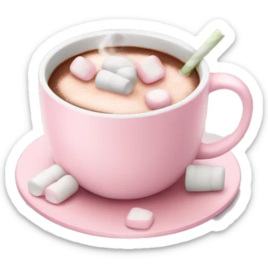 Light Pink mug of hot chocolate with marshmallows  sticker