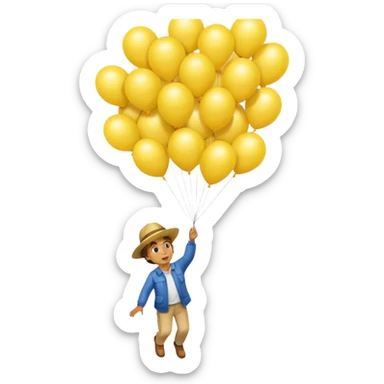 человек зацепился о шарики желтого цвета и летит вверх sticker