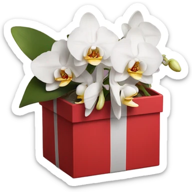 Realistic orchid bouquet in a red box sticker