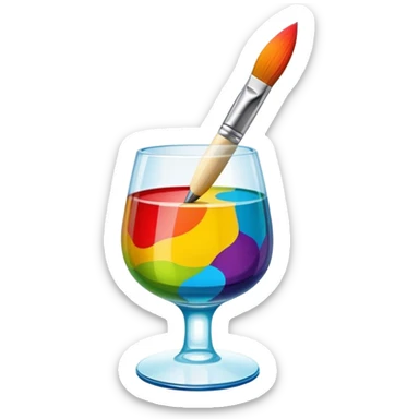 Glass painting icon, hand-painted colorful patterns on a glass surface, visible fine paintbrush and glass object like a vase or decorative plate, bright vibrant colors, no finished artwork, just the painting process, minimalistic style, clean lines, transparent background. sticker