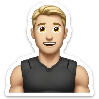 amazed Open with surprise mouth Pale skinned Fit Man With the biceps and dark brown hair in black shirt, gray sports shorts and white Sneakers sticker