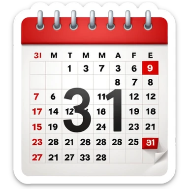 calendar with number 31, white page and red top sticker