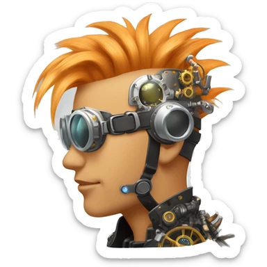 Light orange Mohawk hair male cyborg head with silver steampunk goggles and circuits sticker