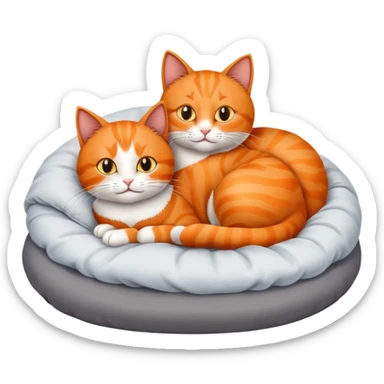 two cats in bed together. one orange cat and one grey cat sticker