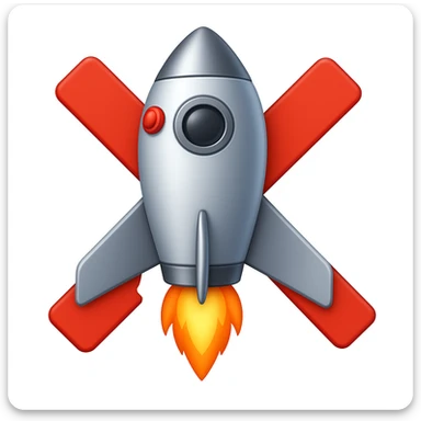 Make the X cross go from side to side, extending outside the rocket, in emoji style. The style should resemble apple style emojis with clear and concise design, focusing on the X cross extending beyond the rocket's sides. sticker