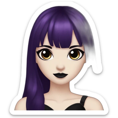 Elissabat-with-bangs-long-hair-dark-purple-and-black-vampire-goth-makeup-pinkeyes-romanticgothcloses sticker