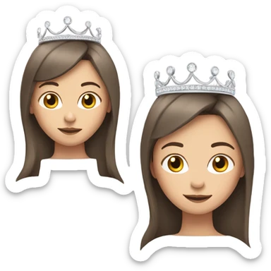 a girl with straight brown hair and fair skin with a silver tiara on her head sticker