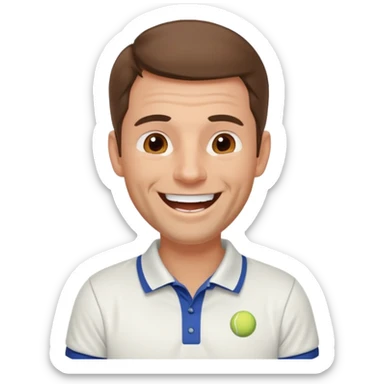 Profesor de tenis masculino sin barba con pelo marrón riendose sticker
