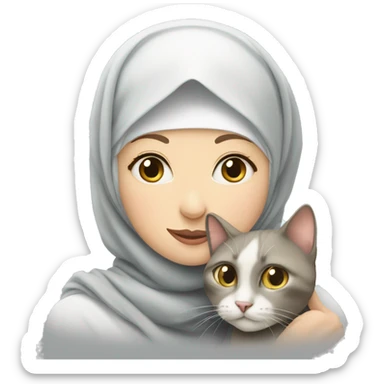 pretty white skin woman with hijab hugging a cat sticker