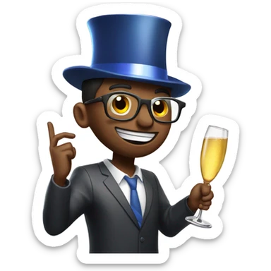 One guy celebrating new year 2025, with a party hat and a glass of champagne in his hands, the party hat says 2025 on it. And also put some fireworks in the background sticker