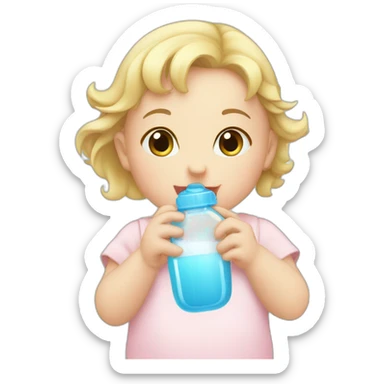 white baby girl drinking from the feeding bottle sticker