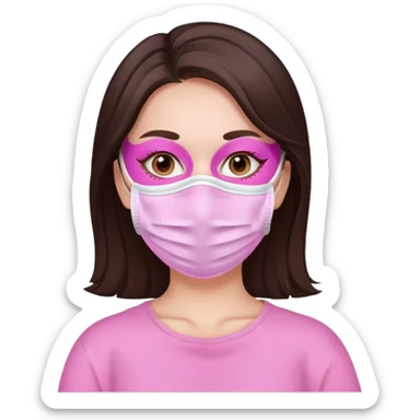 brunette girl with a pink face mask sticker