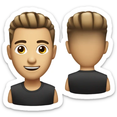 Hair: Modern style with shaved sides and a more voluminous top, combed to one side.  
Shiny black color with highlights.  

Face: Large, expressive eyes in a rounded shape, with brown tones and white reflections that convey brightness and liveliness. sticker