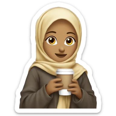 Blond Hijabi girl with blanket and coffe on her hand sticker