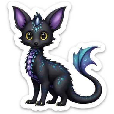 Feral Rare Fantasy Dark Glittery gothic spooky  sparkly shiny Draco-Vernid-Trico-species by LiLaiRa, random markings, tufted tail, tufted ears, full body sticker