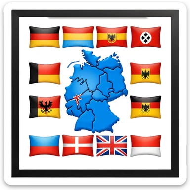 Germania divisa con bandiera L: US sud-ovest (Monaco, Francoforte), UK nord-ovest (Amburgo, Colonia), URSS est (Berlino Est, Dresda), France sud-ovest (Stoccarda, Friburgo) sticker