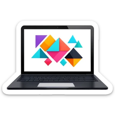 framed digital laptop artwork with abstract vector shapes inside sticker
