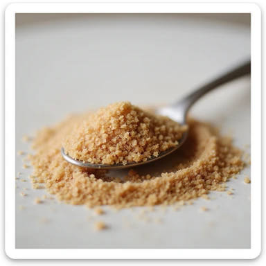 a spoonful of brown sugar, realistic style, focus on the texture of the sugar crystals, neutral background sticker