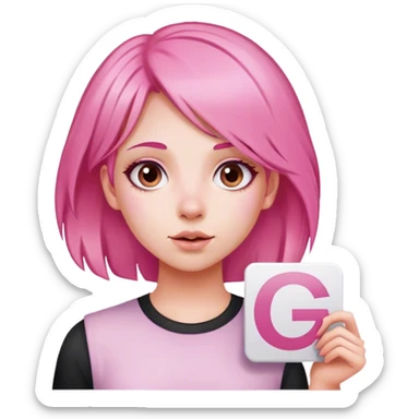 girl with pink hair sign saying "GG" sticker