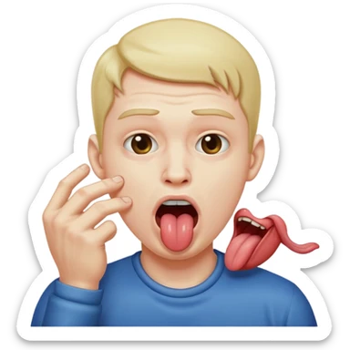 A man choking himself with tongue out sticker