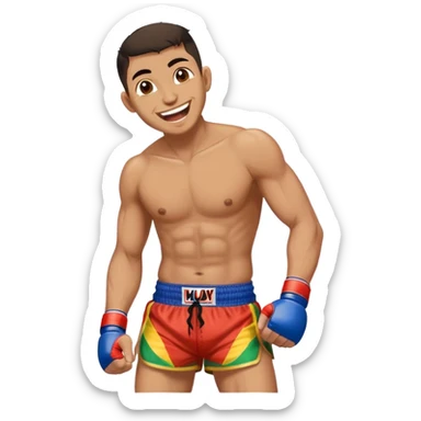 Minimal emoji of kurdish looking muay thai fighter laughing sticker