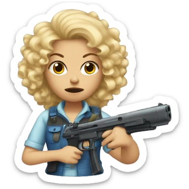 Angry Blonde Curly hair girl with plastic gun sticker