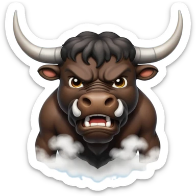 Emoji of an angry black powerful bull with steam coming out of its nose sticker
