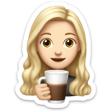 white girl with blonde long hair and a hot chocolate sticker