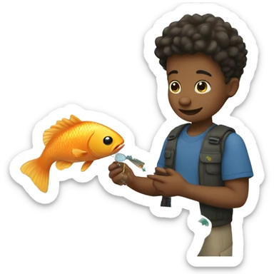 Create a boy feeding fish sticker