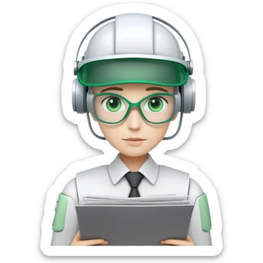 human like robot bookkeeper wearing an accounant Green eyeshade visor and holding spreadsheets sticker