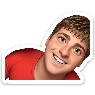 smiling boy in red shirt sticker