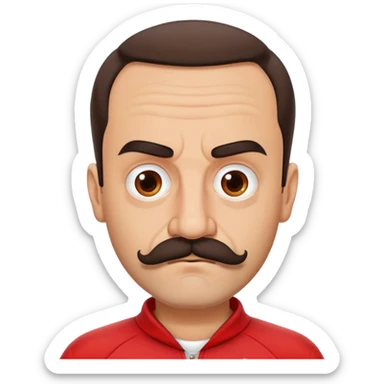 Recep İvedik Turkish comedy character with thick mustache bushy eyebrows red tracksuit looking grumpy sticker