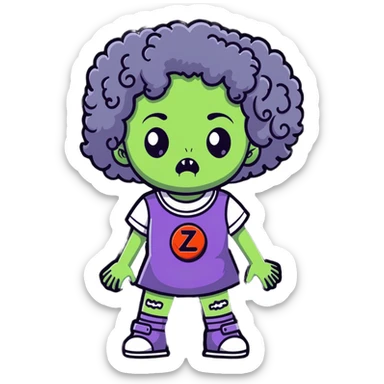 zombie girl with curly hair sticker