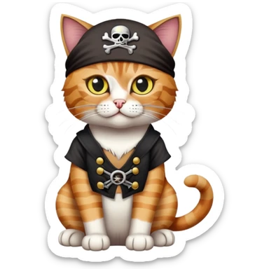 cat full body sitting with a pirate eye patch sticker