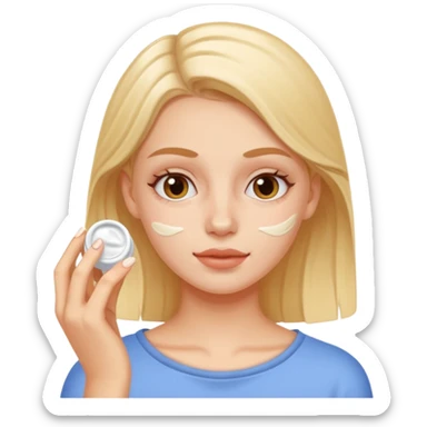 white girl applying cream on face sticker