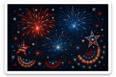 fireworks bursting in the night sky, Fourth of July theme sticker