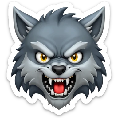 Lycan head, full moon, horror cartoon emoji, no background sticker