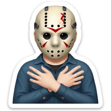 Jason Voorhees, looking cute, with his hands clasped in front of him, at a sideways angle, looks like he is in love sticker