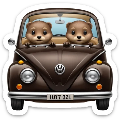 Two otters in a black Volkswagen  sticker