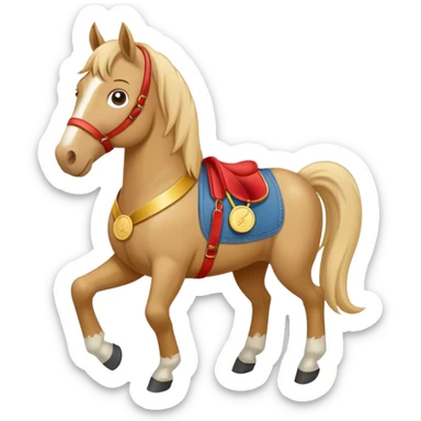 friendly anthropomorphised horse in jeans and a t-shirt, wearing a gold medal sticker
