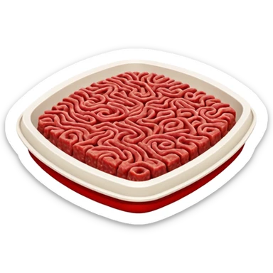 A 3D cartoon tray of raw minced meat with a textured surface, red color, simple background, Memoji-style realism. sticker