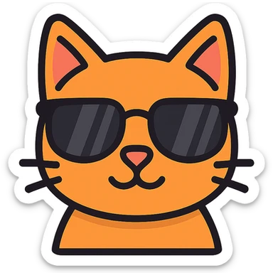 a stylish cat with dark sunglasses, modern icon style, simple and clean lines sticker