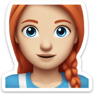 Pale skinned white girl With straight red hair and blue eyes. wearing a red Ferrari shirt and rolling her eyes sticker