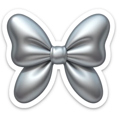 A cute bow emoji made of polished silver chrome, smooth rounded loops, glossy metallic surface, soft mirror reflections, subtle highlights, minimal and adorable proportions, iOS emoji style, centered composition, clean white background, soft studio lighting, no text, no outline, ultra high quality sticker