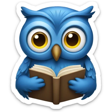 blue owl reading a book sticker