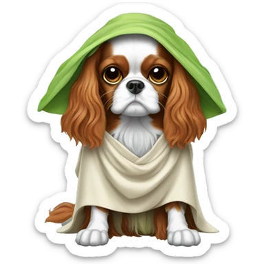 Cavalier King charles spaniel wearing a costume of Yoda Jedi  sticker