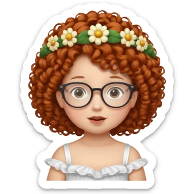 baby with big flower tiara dark ginger curly hair and glassess sticker