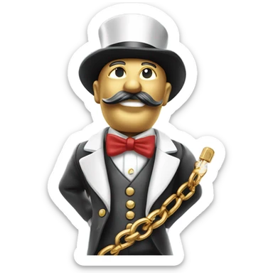 Monopoly man with gold chain necklace and smoking cigar sticker