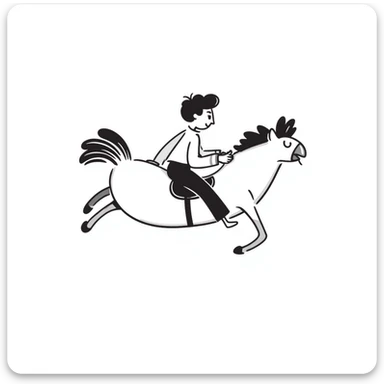 hilarious chicken jockey meme, person riding giant chicken like a jockey, comical, silly internet meme sticker